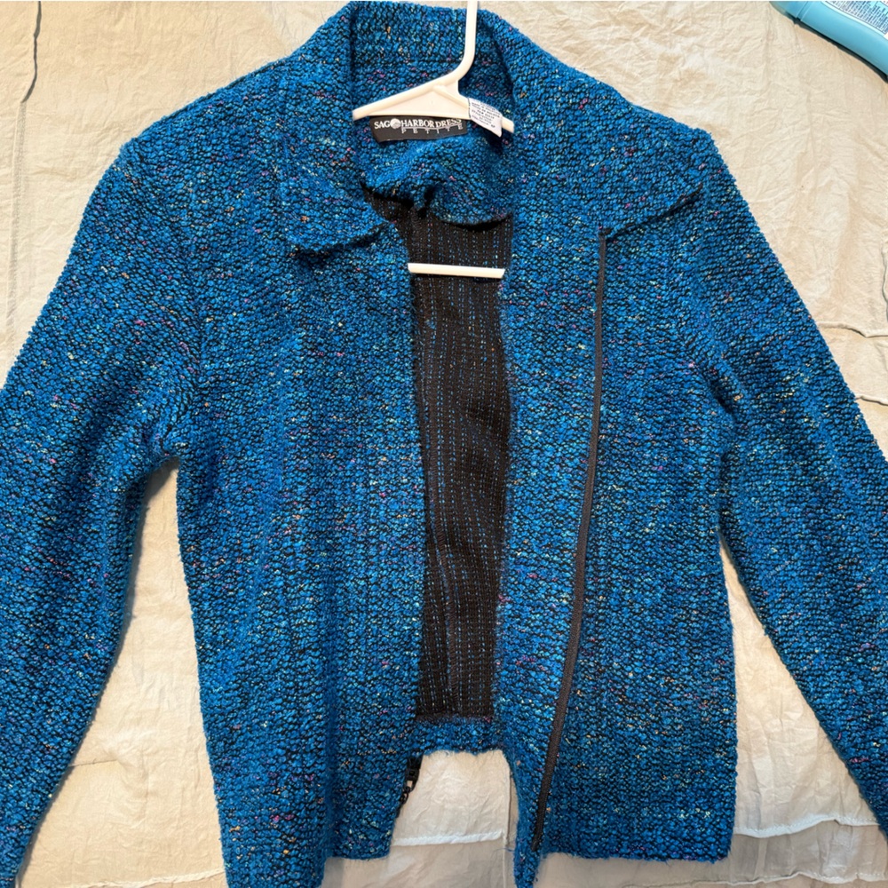 Stylish Blue Tweed Jacket with Zip